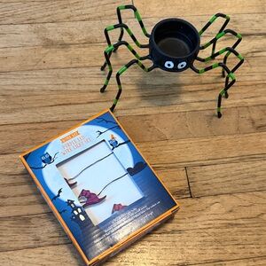 Halloween witch hat mini battery operated lights and spider candle holder